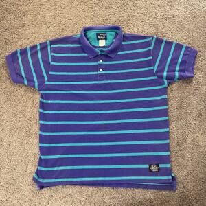 Vintage Woolrich Polo Shirt Blue Purple Stripes 90s Teal Vtg